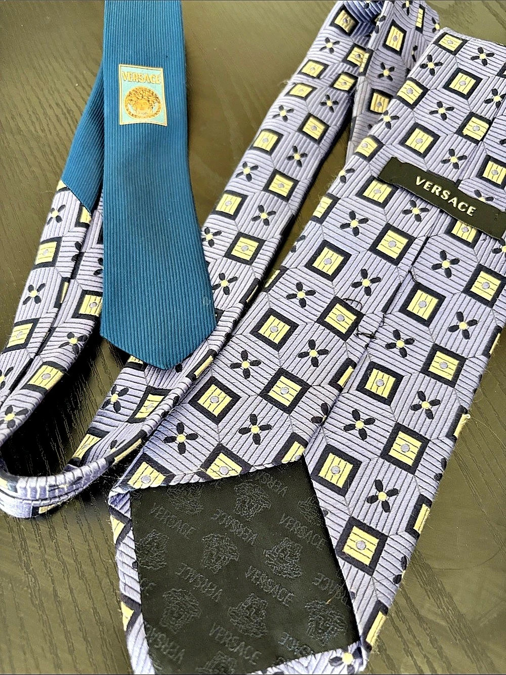 Versace Silk Geometric Tie Set in Blue